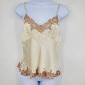 Vintage La Senza Lingerie 100% Silk Y2K Babydoll Top Lace Trim Tank Top Size 8